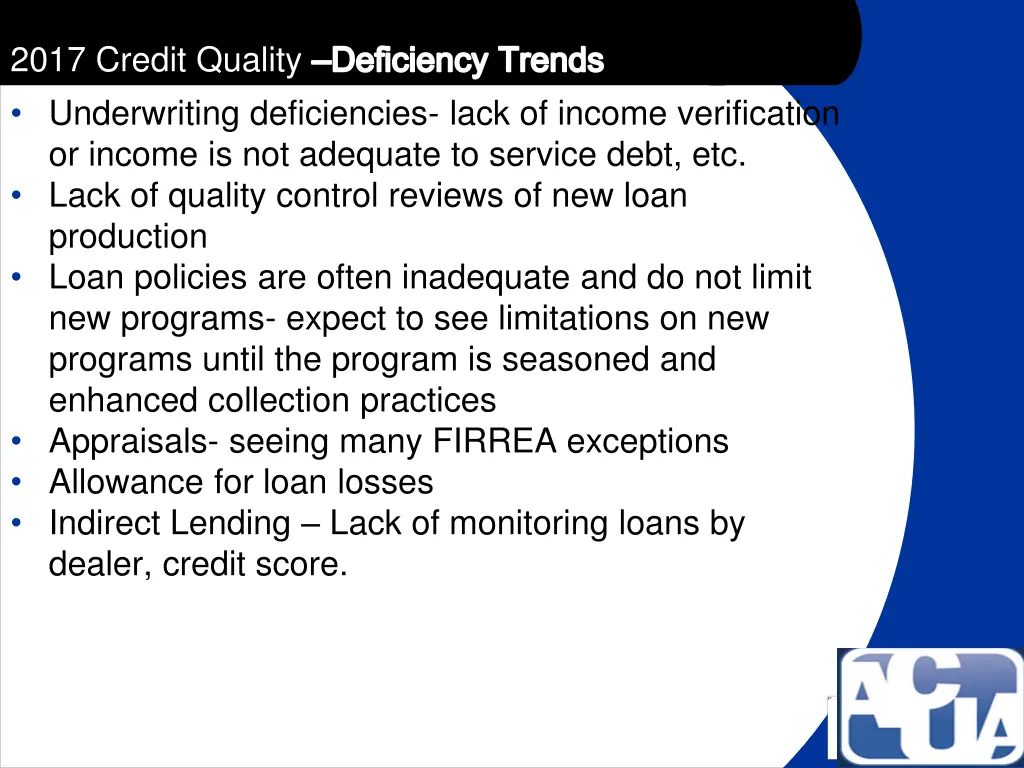 2017 credit quality deficiency trends