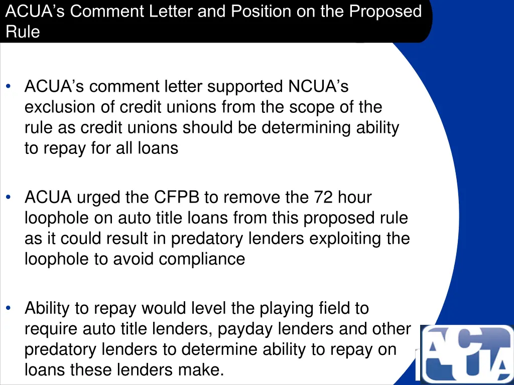 acua s comment letter and position