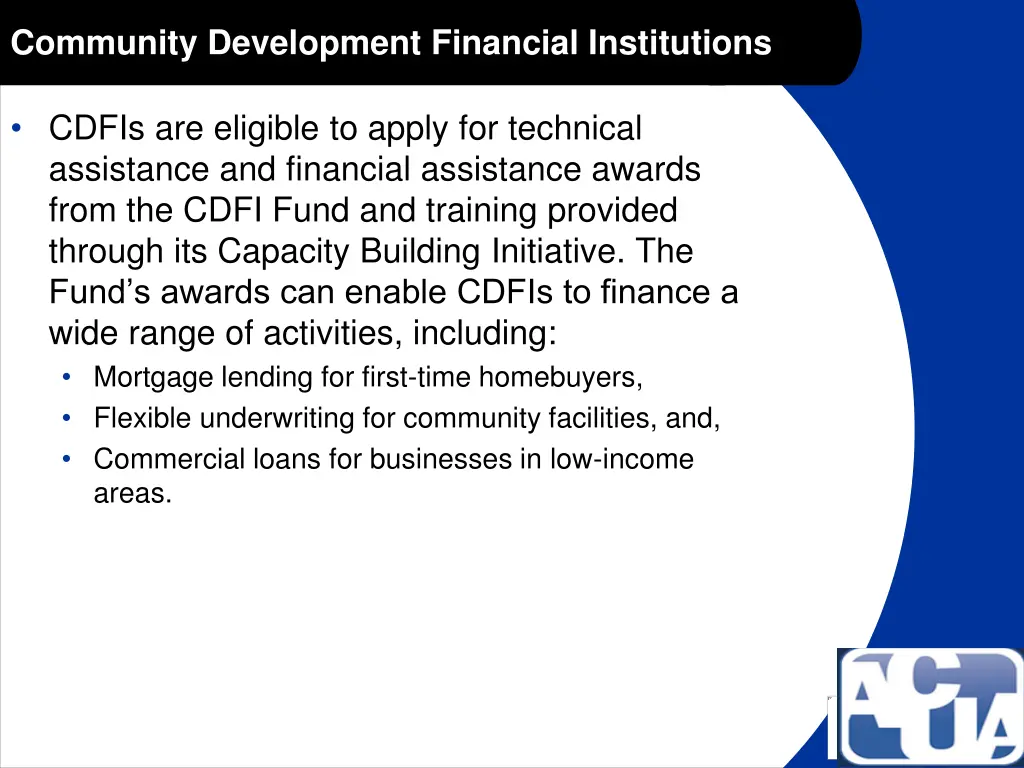 community development financial institutions