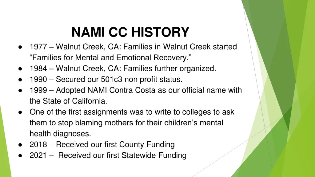 nami cc history 1977 walnut creek ca families