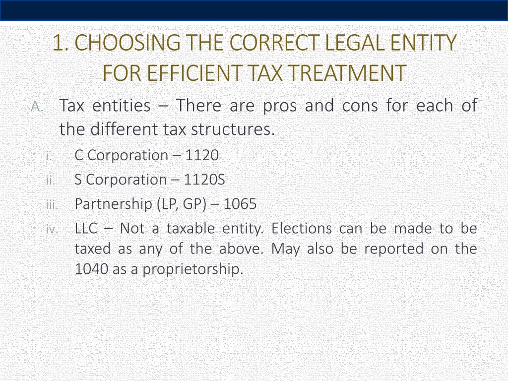 1 choosing the correct legal entity for efficient