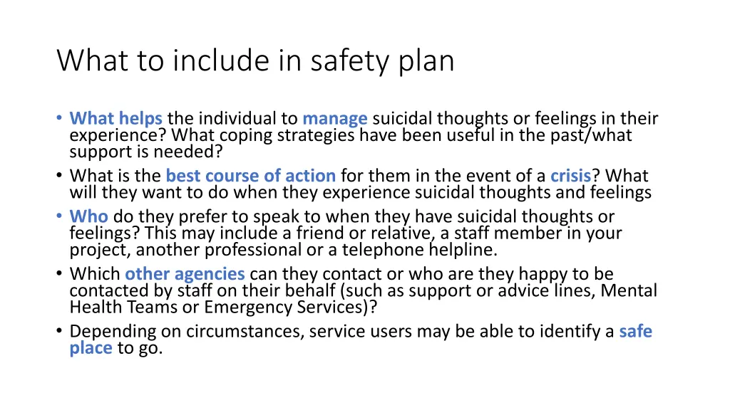 what to include in safety plan