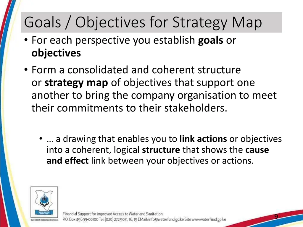 goals objectives for strategy map for each