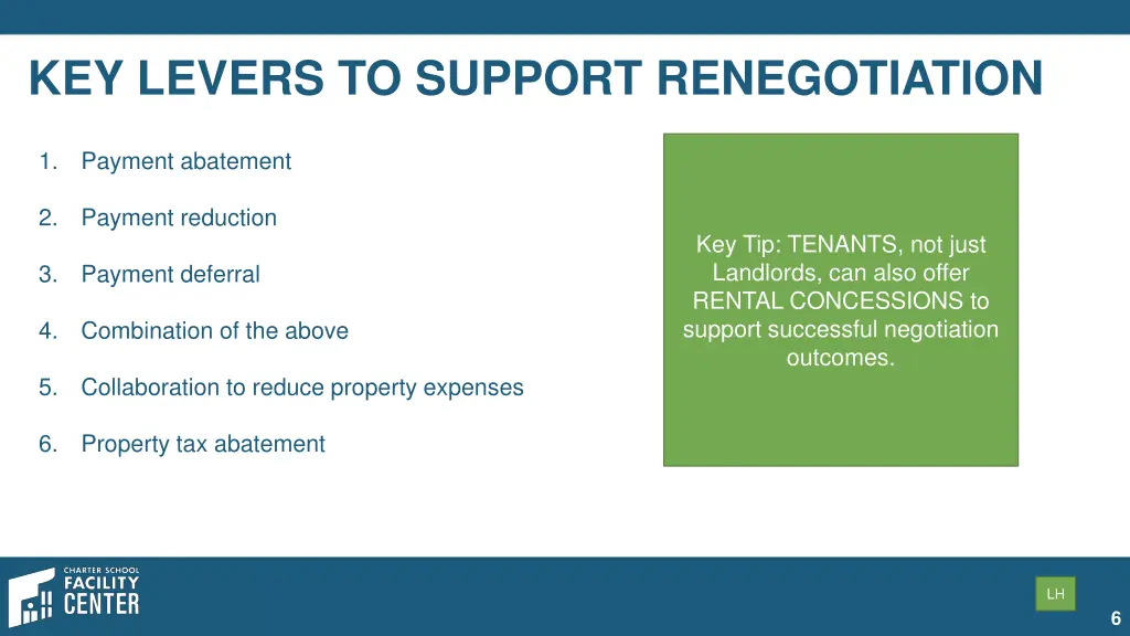 key levers to support renegotiation