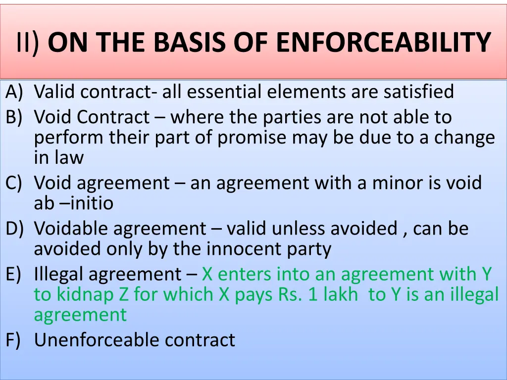 ii on the basis of enforceability