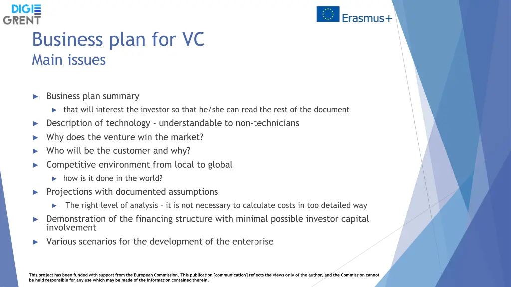 business plan for vc main issues