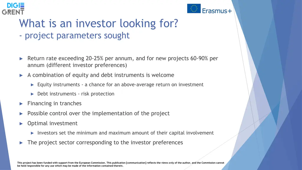 what is an investor looking for project
