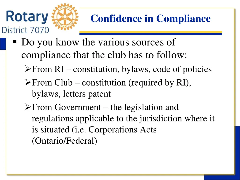 confidence in compliance