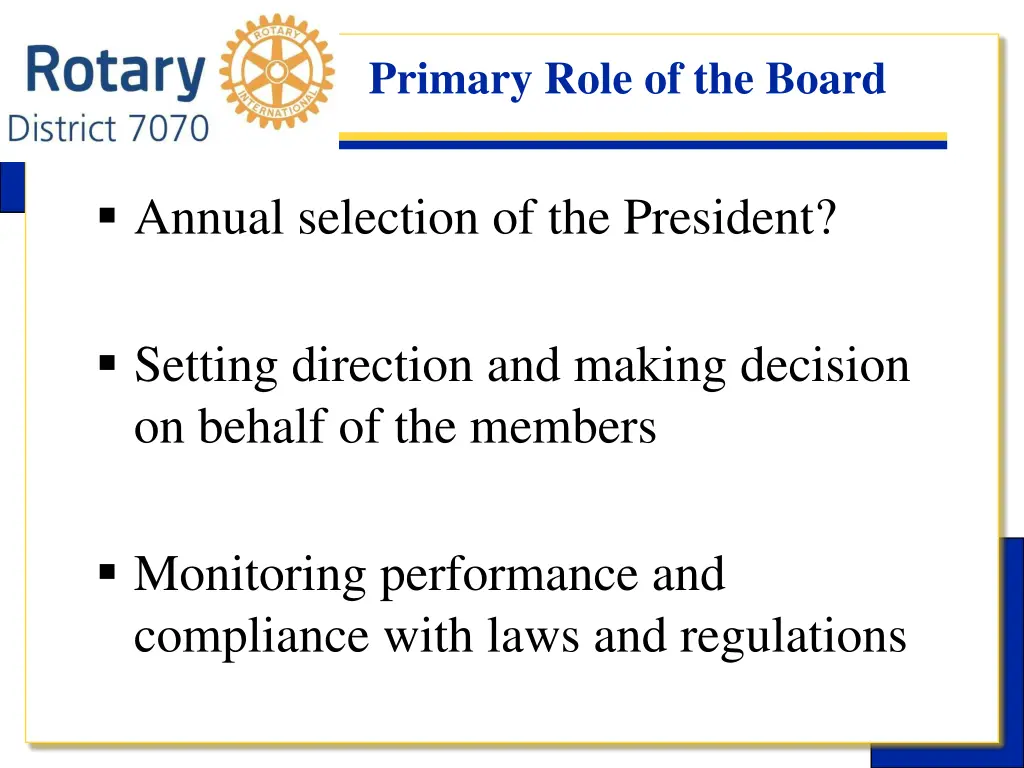 primary role of the board