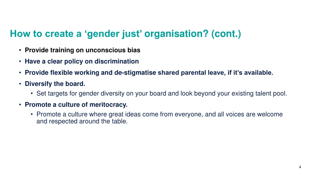 how to create a gender just organisation cont