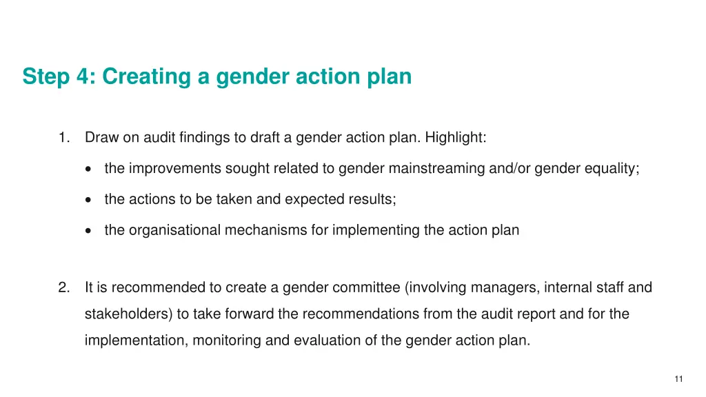 step 4 creating a gender action plan