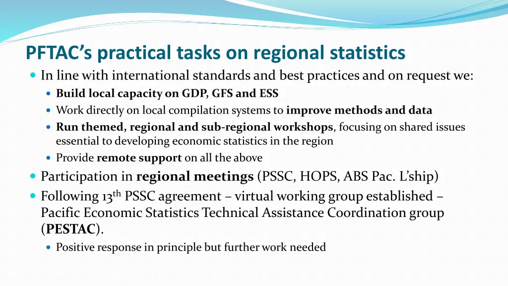 pftac s practical tasks on regional statistics
