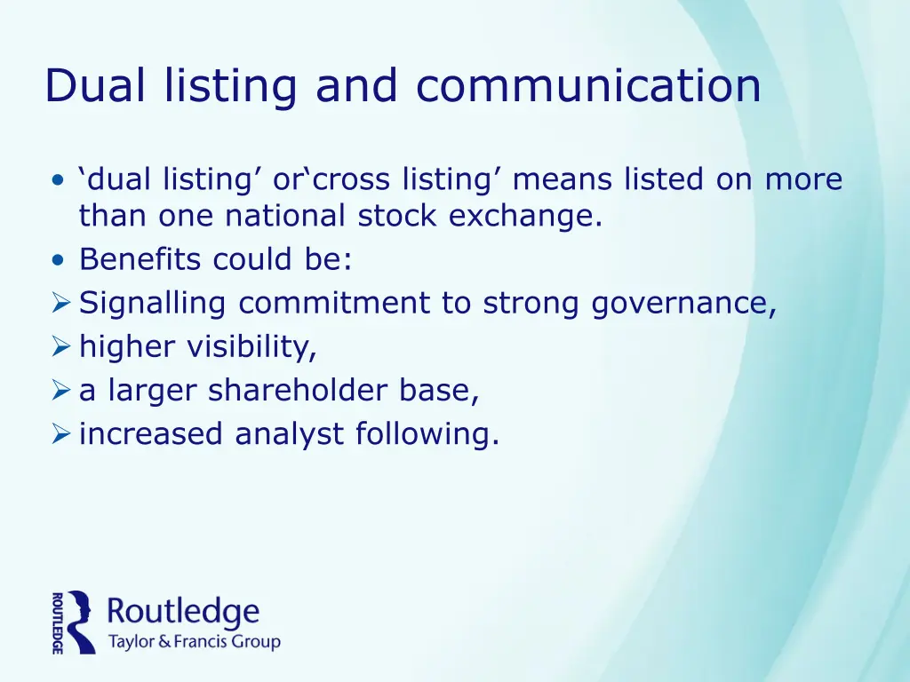 dual listing and communication