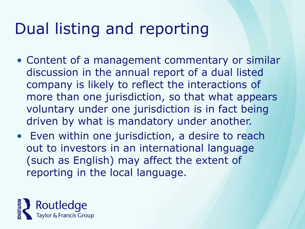 dual listing and reporting