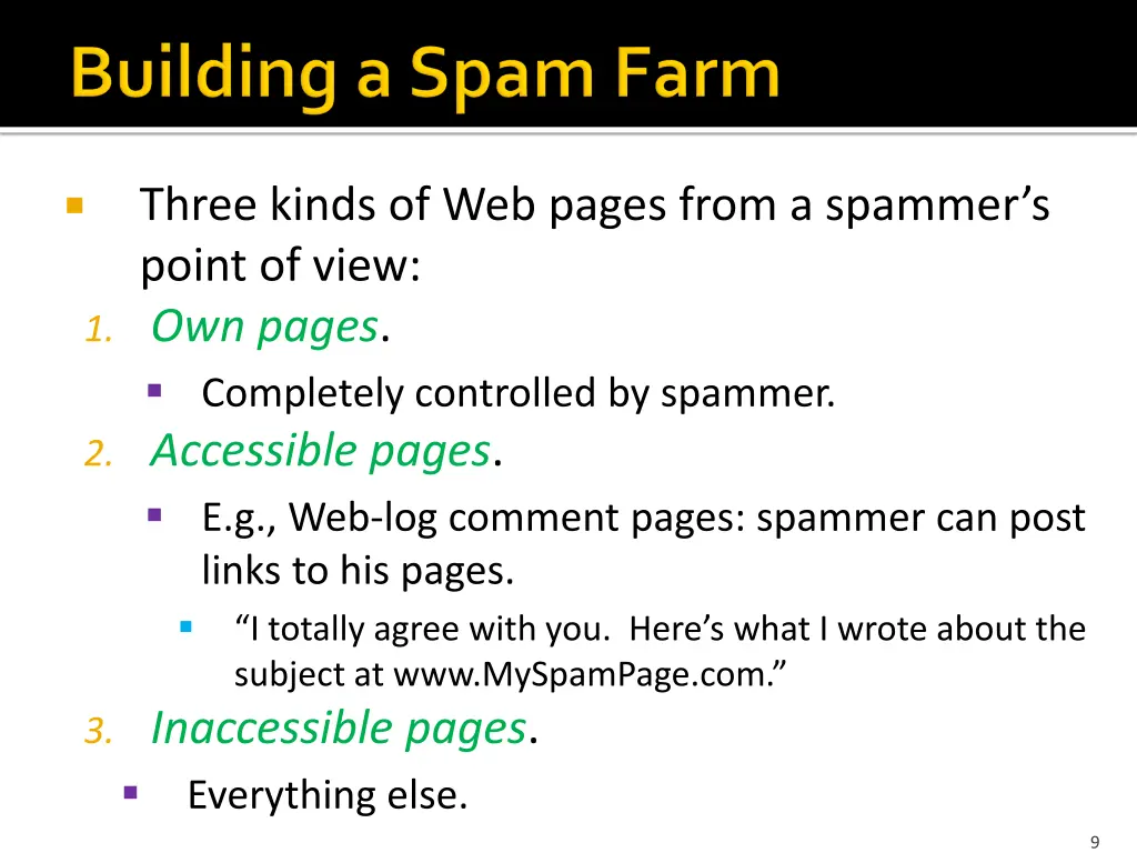 three kinds of web pages from a spammer s point