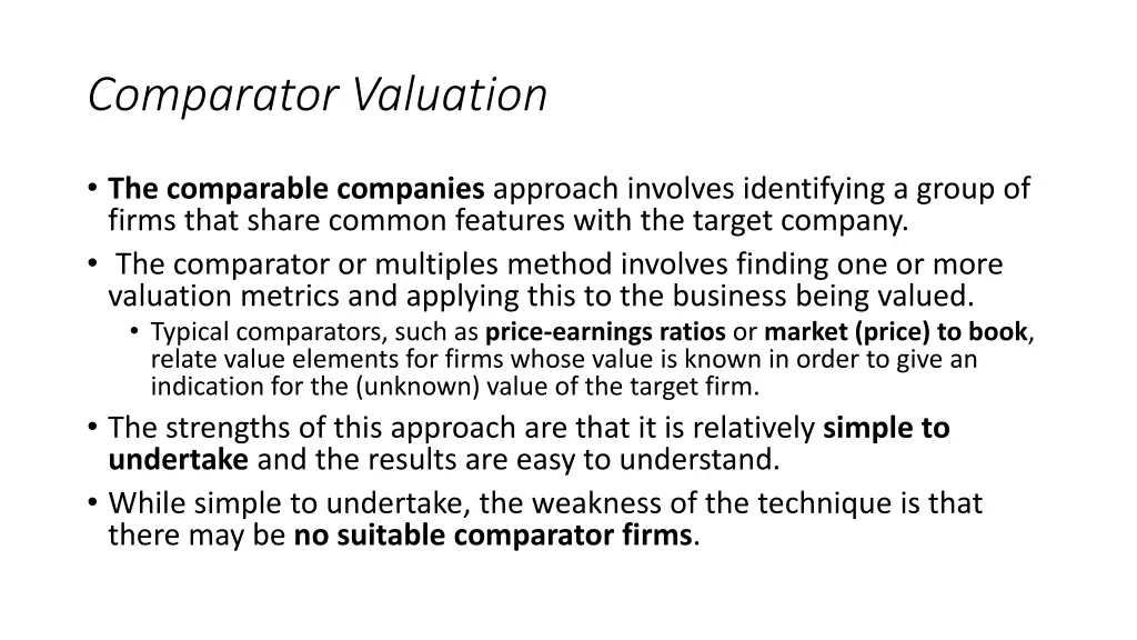 comparator valuation