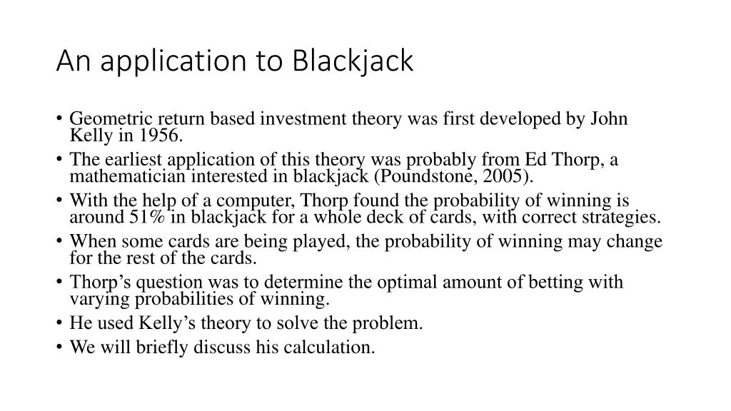 an application to blackjack