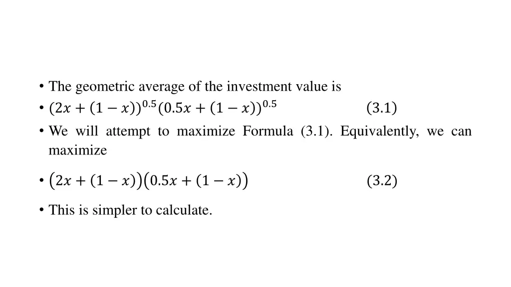 the geometric average of the investment value