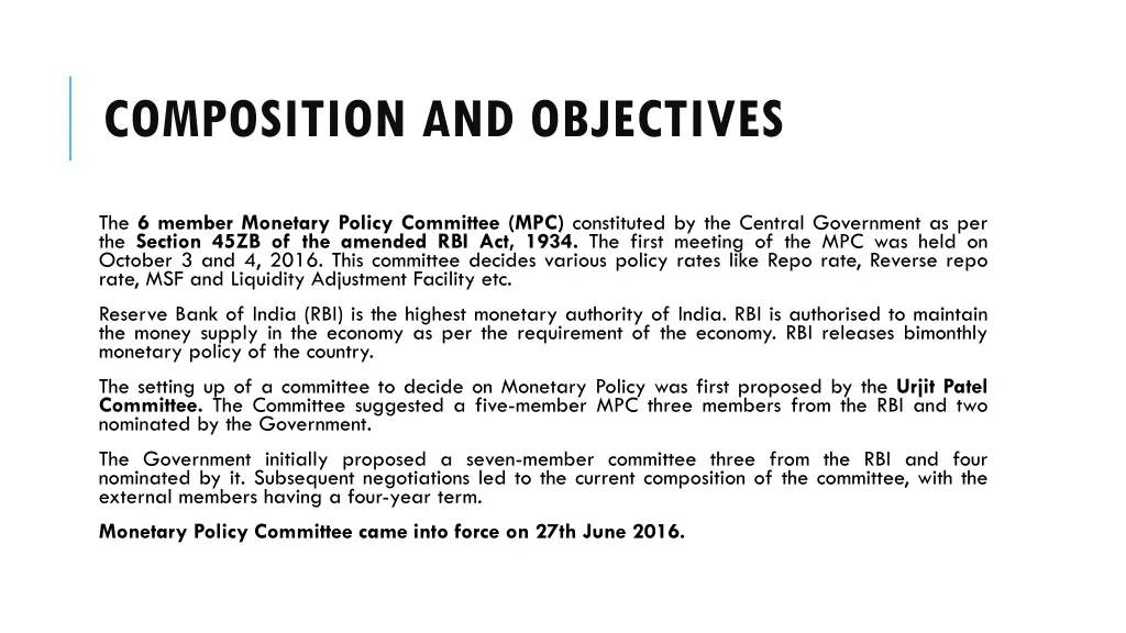 composition and objectives