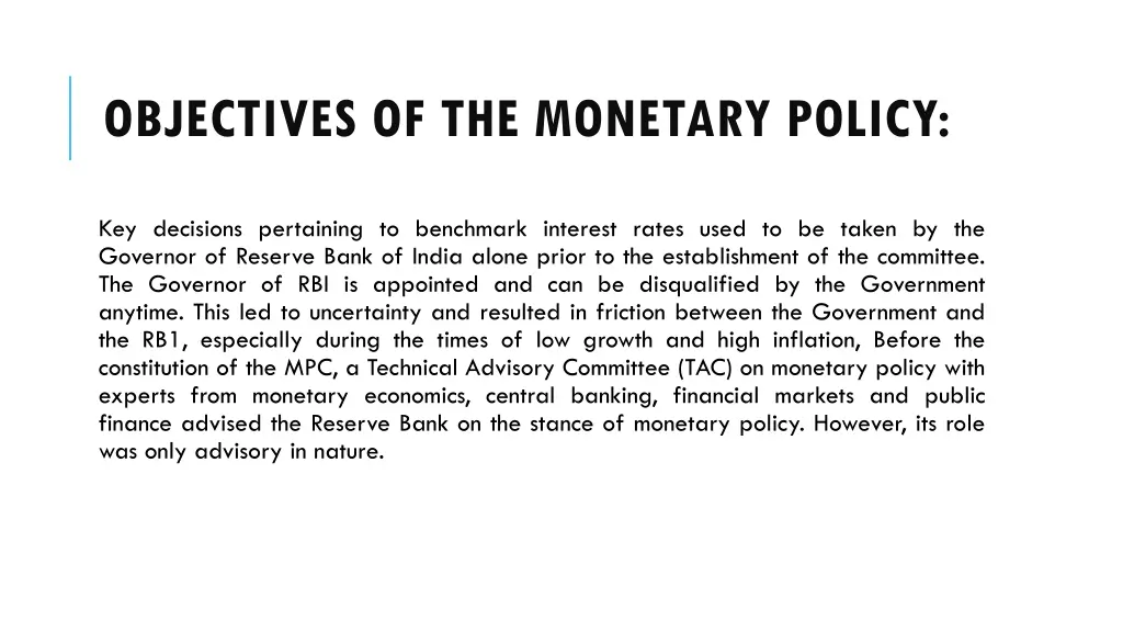 objectives of the monetary policy