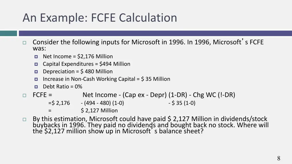 an example fcfe calculation