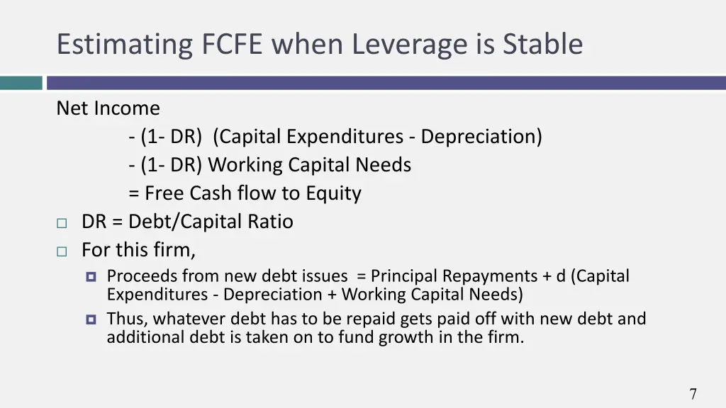 estimating fcfe when leverage is stable