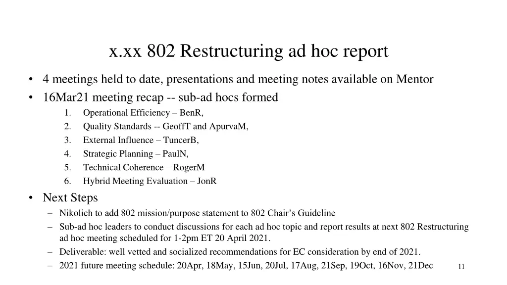 x xx 802 restructuring ad hoc report