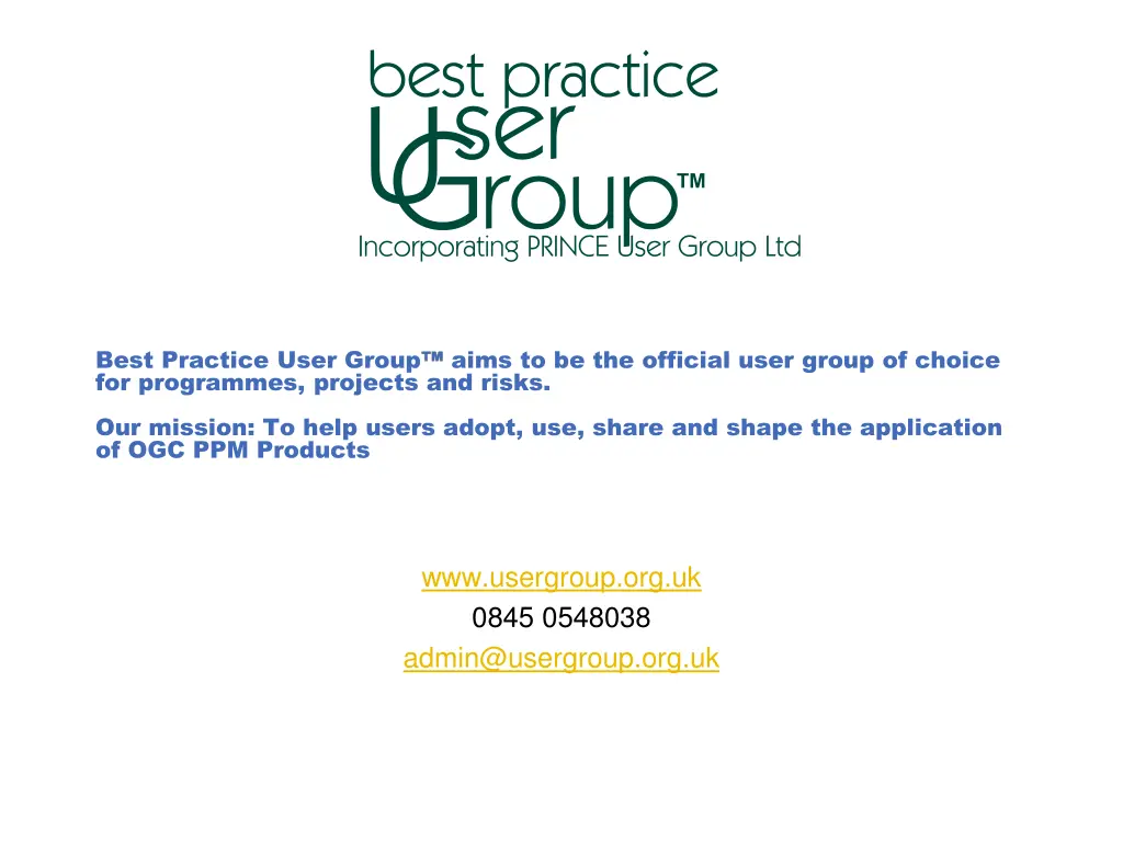 best practice user group for programmes projects