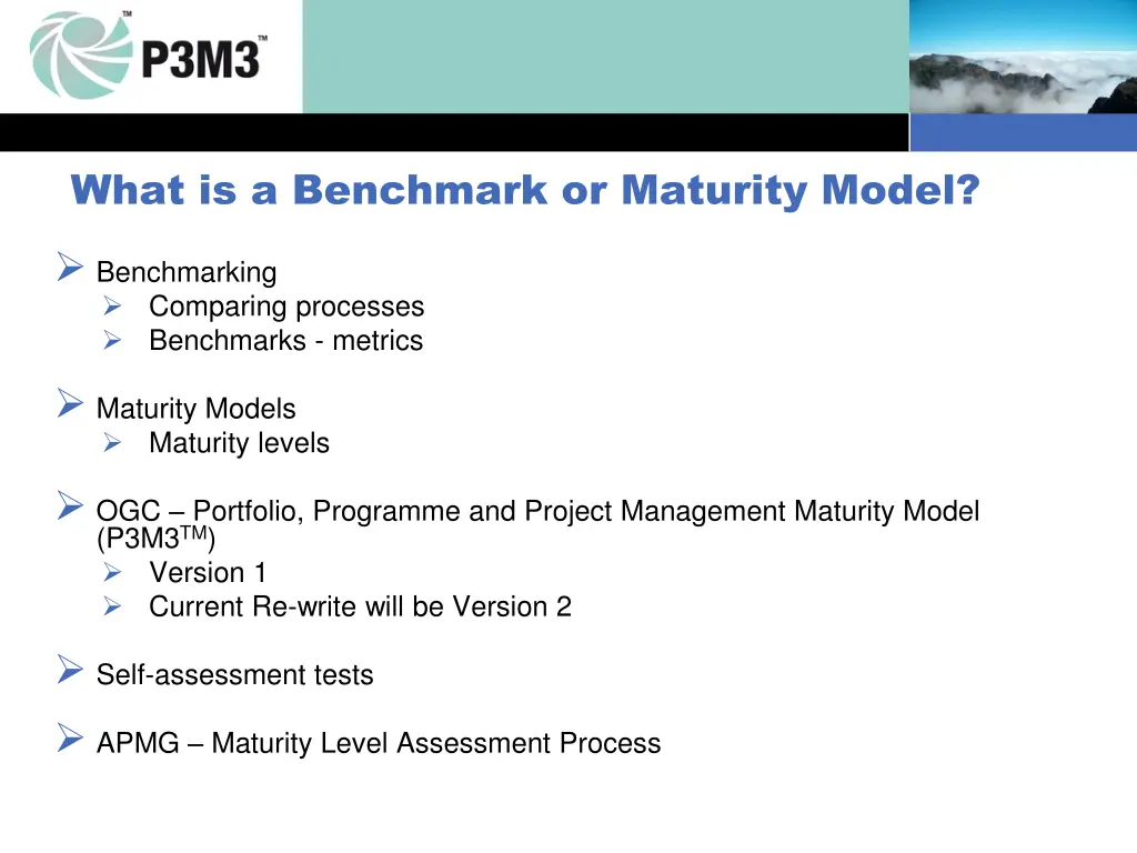 what is a benchmark or maturity model