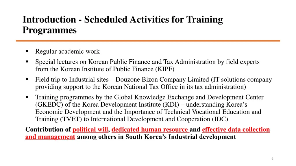 introduction scheduled activities for training