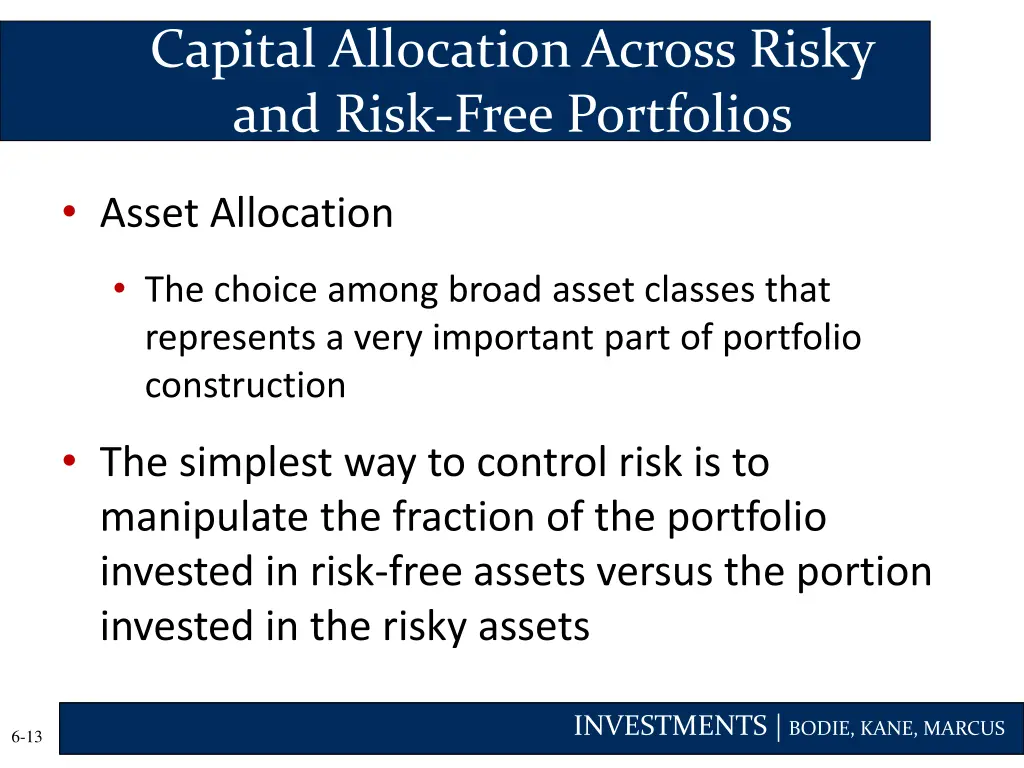 capital allocation across risky and risk free