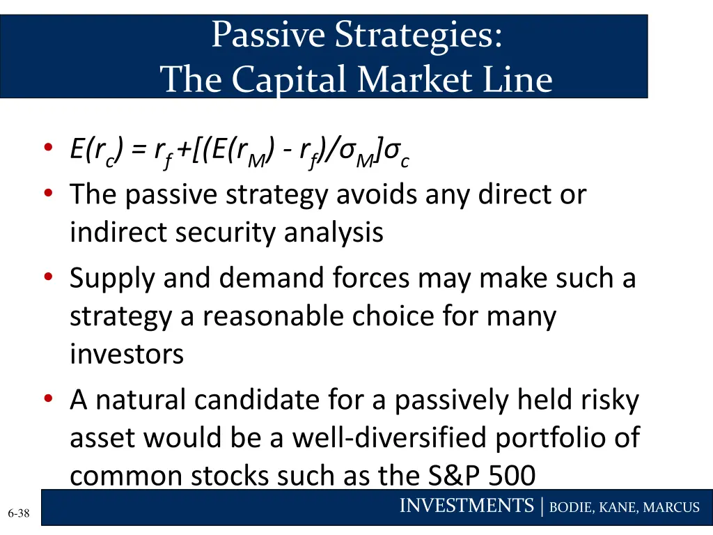 passive strategies the capital market line