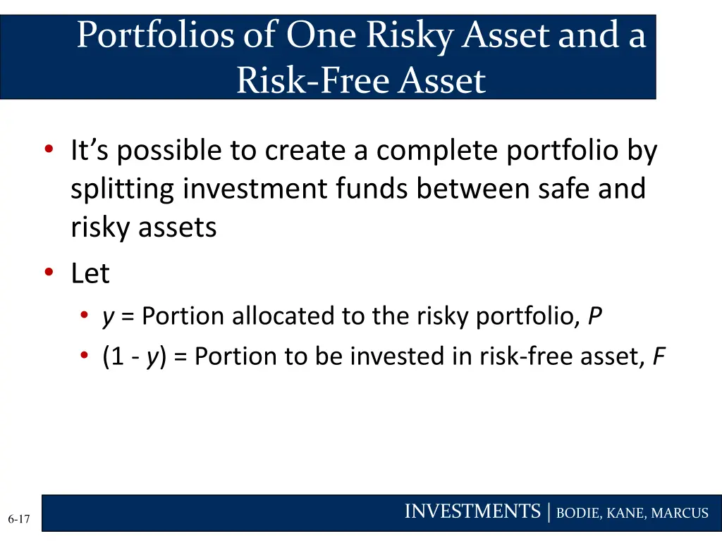 portfolios of one risky asset and a risk free