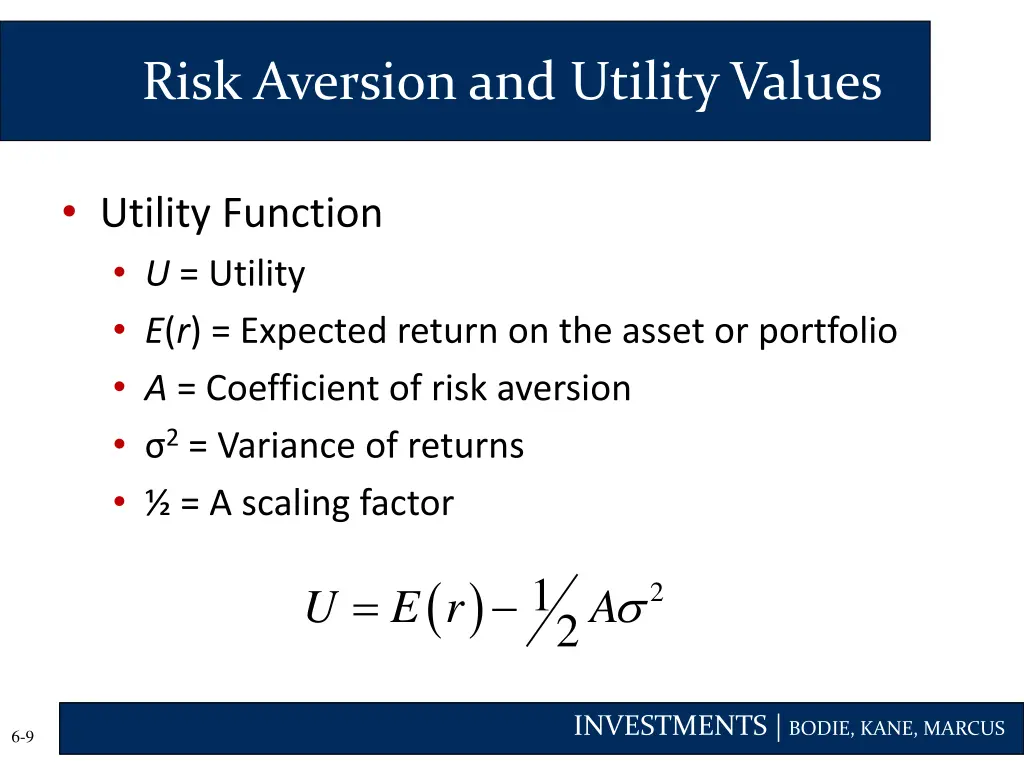 risk aversion and utility values