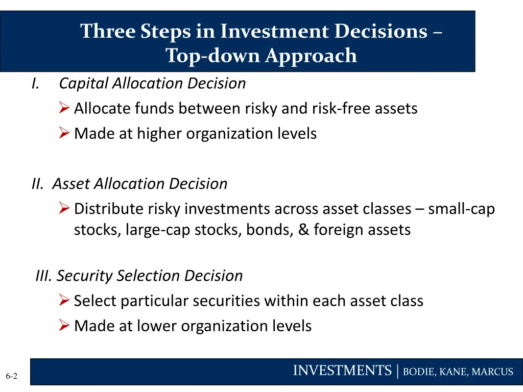 three steps in investment decisions top down