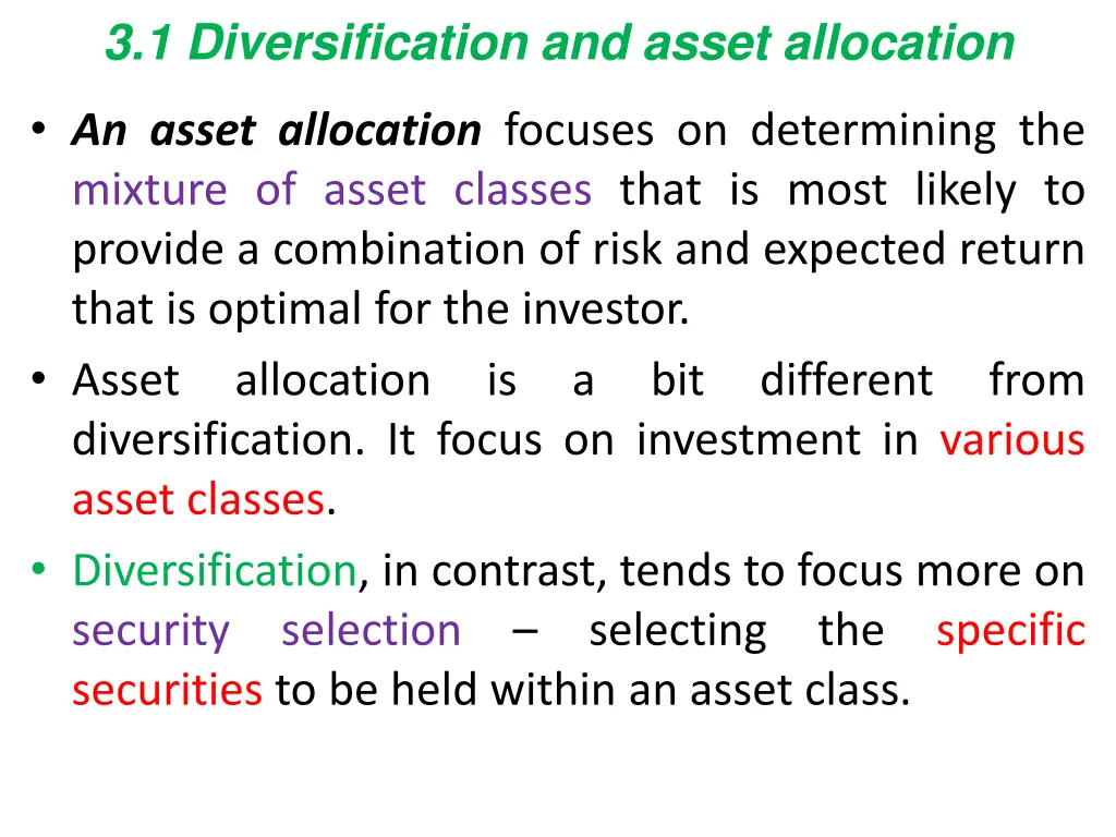 3 1 diversification and asset allocation