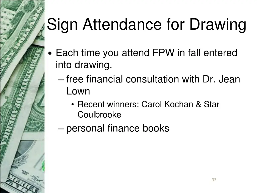sign attendance for drawing