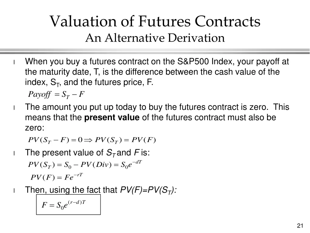 valuation of futures contracts an alternative