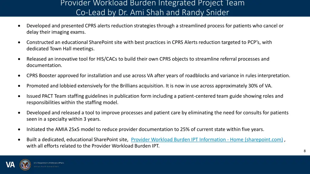 provider workload burden integrated project team