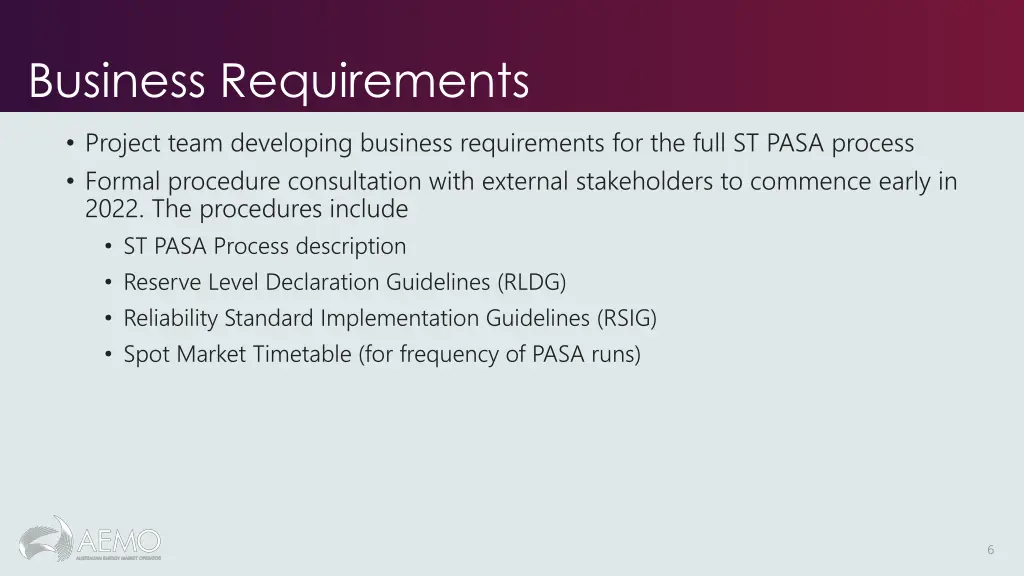 business requirements