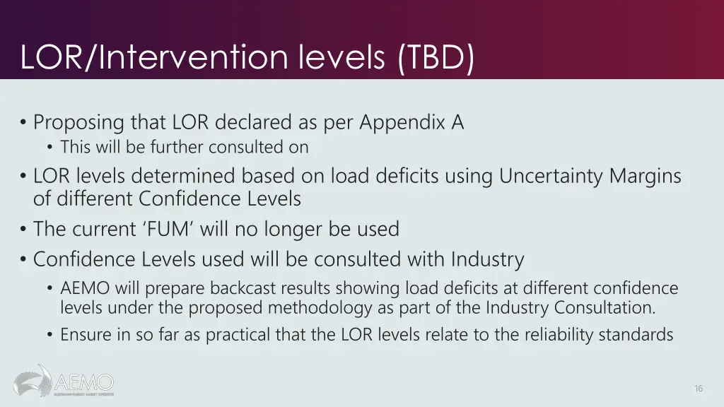 lor intervention levels tbd