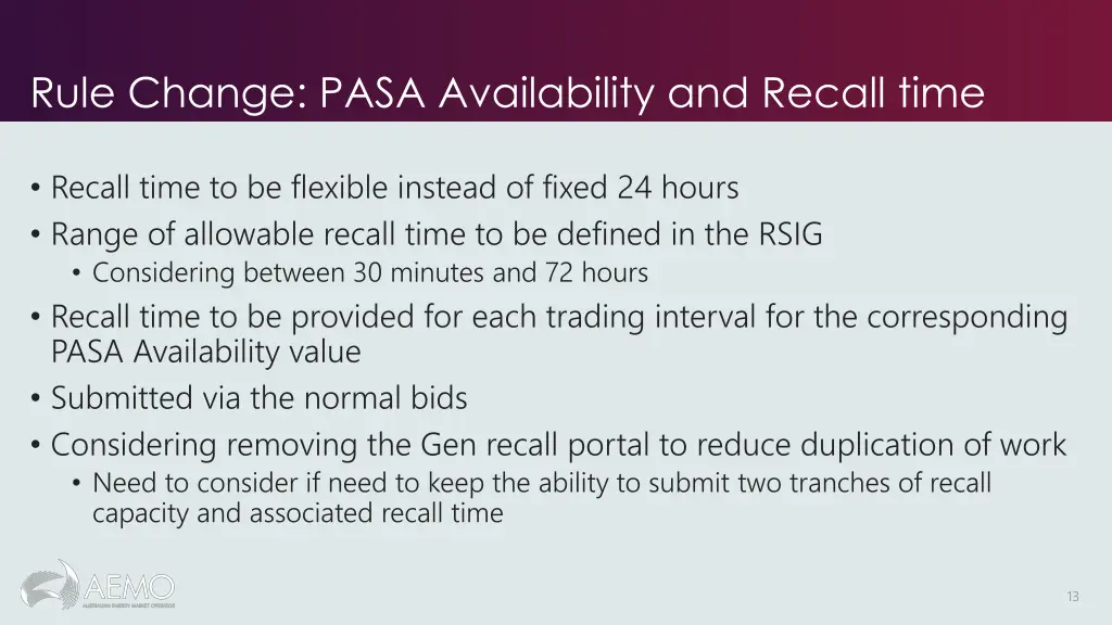 rule change pasa availability and recall time