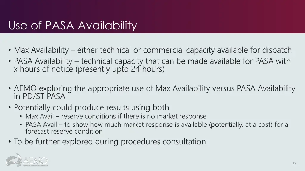 use of pasa availability