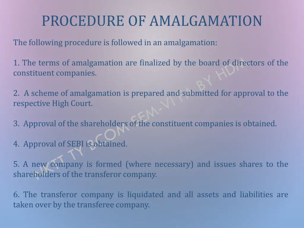 procedure of amalgamation