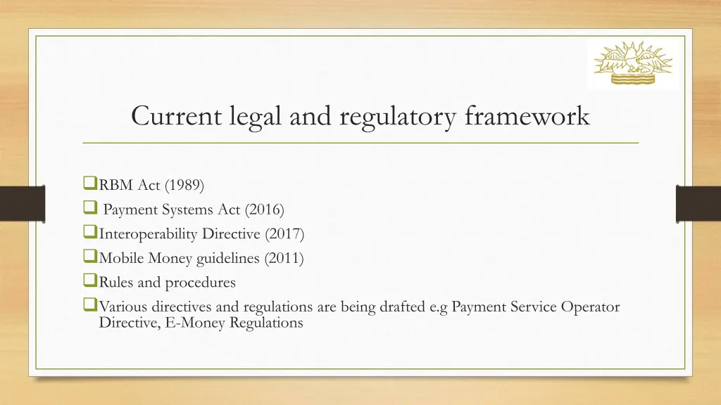 current legal and regulatory framework