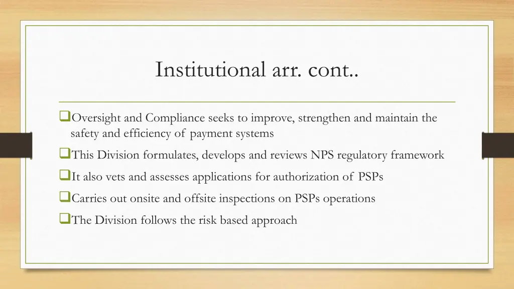 institutional arr cont