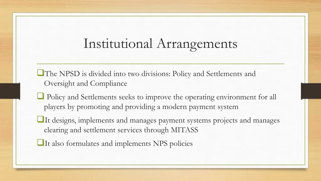 institutional arrangements