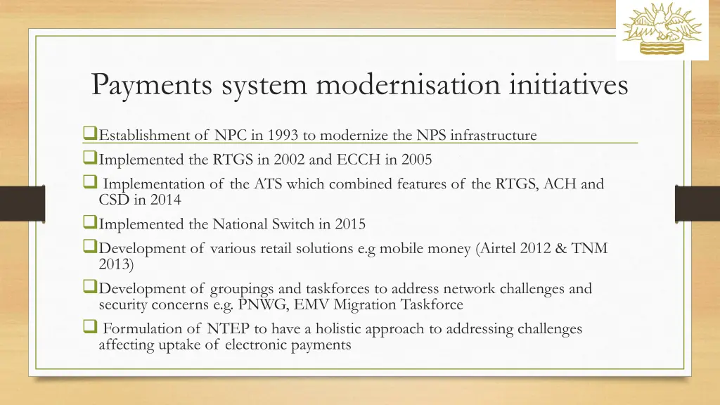 payments system modernisation initiatives