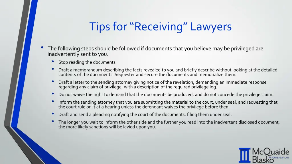 tips for receiving lawyers