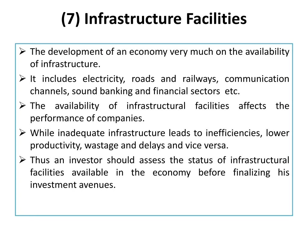 7 infrastructure facilities